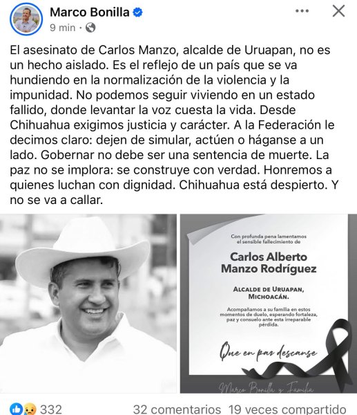 “No es un hecho aislado, hay estado fallido, dejen de simular o háganse a un lado”: Marco Bonilla contra la federación por asesinato de Carlos Manzo