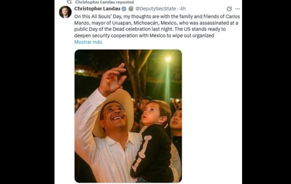 Tras asesinato de Carlos Manzo, EU reitera cooperación a México para erradicar el crimen organizado