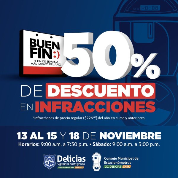 Ofrece Estacionómetros Delicias 50% de descuento en infracciones durante el Buen Fin