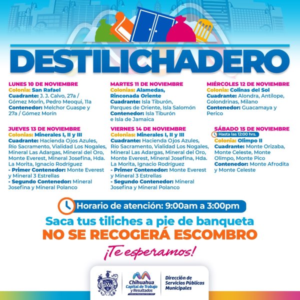 Saca tus tiliches! Destilichadero estará en siete colonias del 11 al 15 de noviembre