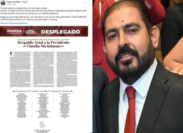 Hugo González secunda desplegado nacional de Morena y alerta politización de la seguridad con fines electorales