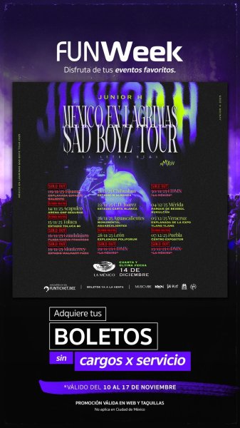 Durante el FunWeek, boletos sin cargo para el concierto de Junior H.