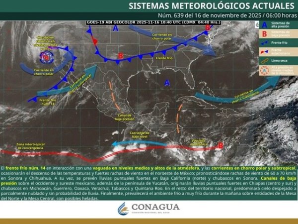 Frente frío 14 se desplaza con lluvias y bajas temperaturas en estos estados