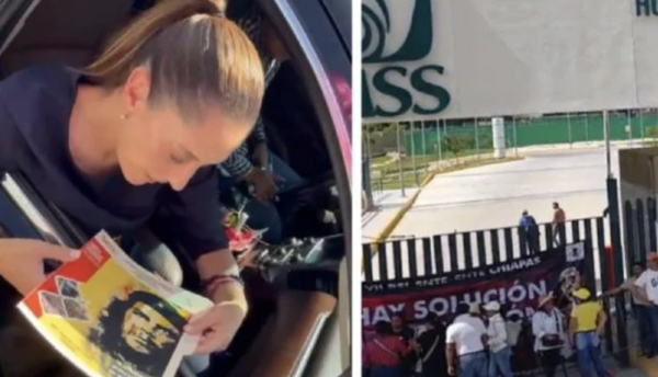 Profesores de la SNTE-CNTE protestan en visita de Sheinbaum a Chiapas