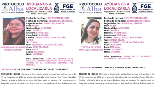 Red Defensoras DH México urge la búsqueda y localización de dos mujeres desaparecidas en Mazatlán