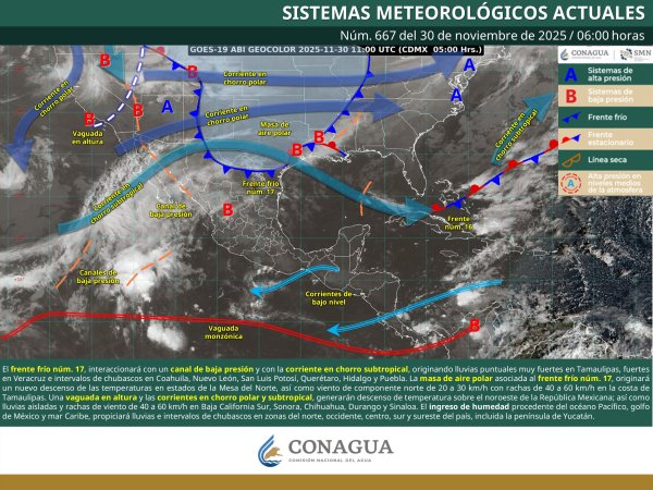 Se pronostican lluvias en algunas partes del Estado y vientos de 60km/h
