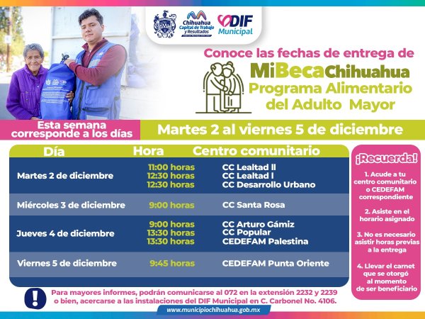 Anuncia DIF Municipal fechas de últimas entregas del PAAM 2025