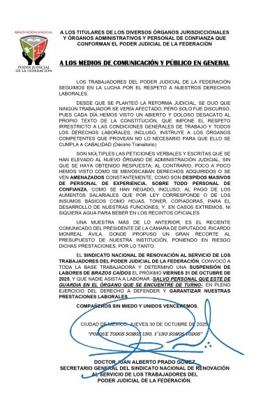 Anuncian sindicalizados del PJ manifestación de brazos caídos por falta a sus derechos laborales