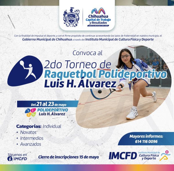 Convoca Municipio a participar en el Segundo Torneo de Raquetbol en el Polideportivo Luis H. Álvarez