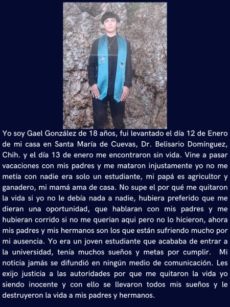 Siguen esperando justicia por Gael de 18 años; se lo llevaron frente a su madre para matarlo