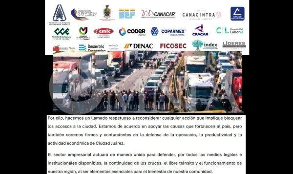 Empresarios anuncian acciones vs bloqueos de carreteras en Chihuahua, piden reconsiderar cierres