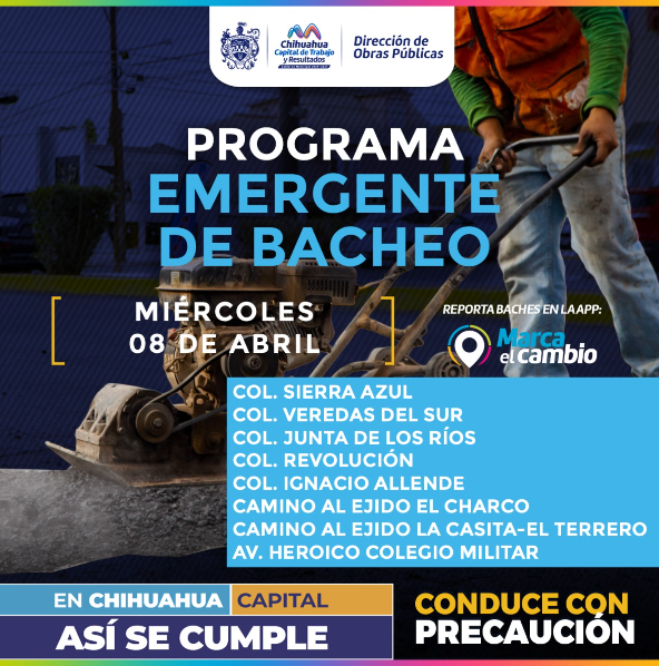 Ocho zonas tendrán bacheo este miércoles 8 de abril