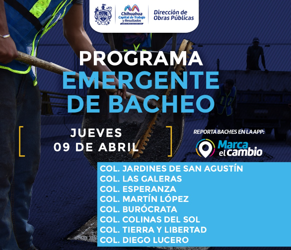 Atenderá Municipio con bacheo ocho zonas este jueves 9 de abril
