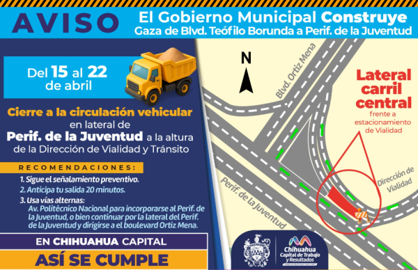 ¡Alerta Vial! Cerrará Municipio circulación en tramo de lateral del periférico por modernización de línea de agua potable