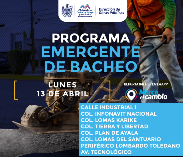 Atenderá Municipio ocho zonas con bacheo este lunes 13 de abril