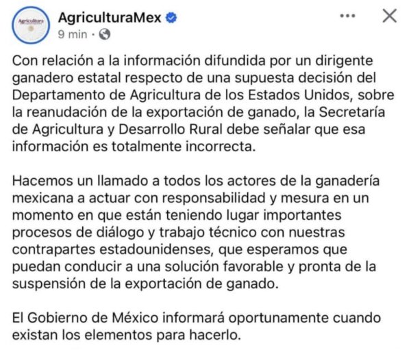 Desmiente la 4T a Álvaro Bustillos sobre la reapertura de exportación de ganado