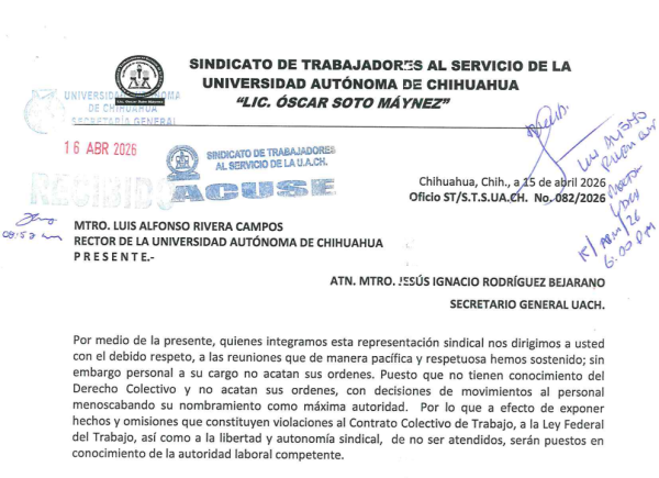Denuncia Sindicato de Trabajadores de la UACH atropello a sus derechos; piden destitución de jefa de RH