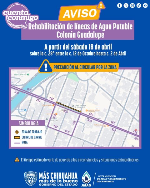 Rehabilitará JMAS Chihuahua línea de agua potable en la colonia Guadalupe