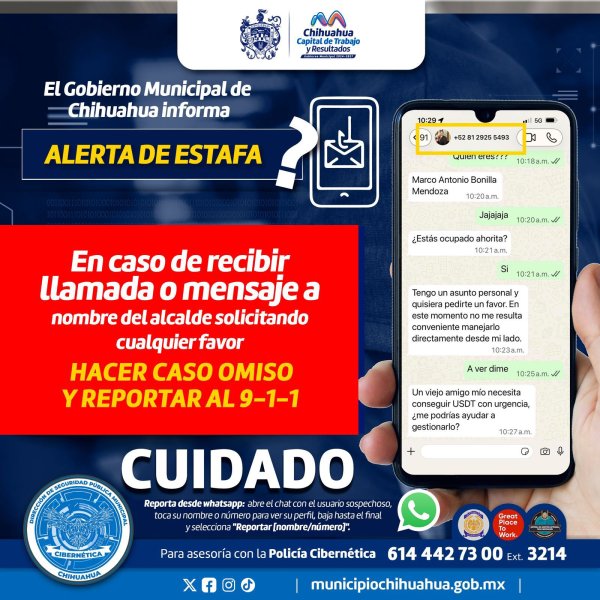 No te dejes engañar: advierte Gobierno Municipal sobre números falsos que suplantan al alcalde Marco Bonilla