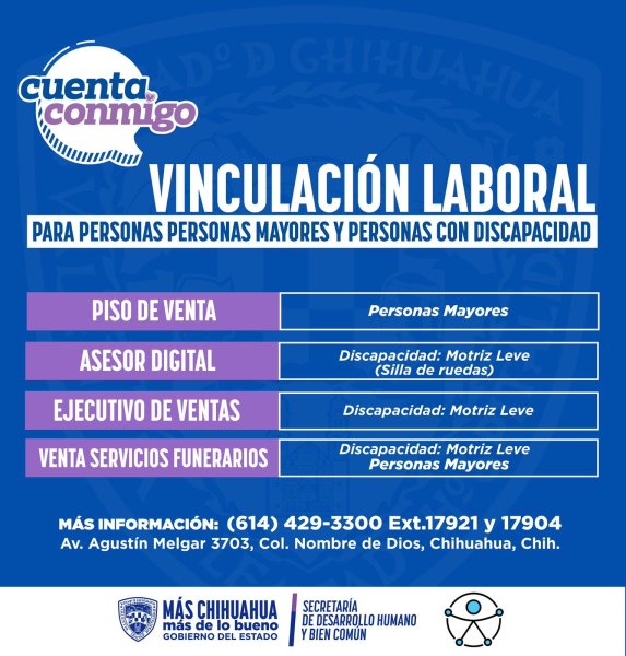 Presenta Desarrollo Humano vacantes laborales para adultos mayores y personas con discapacidad