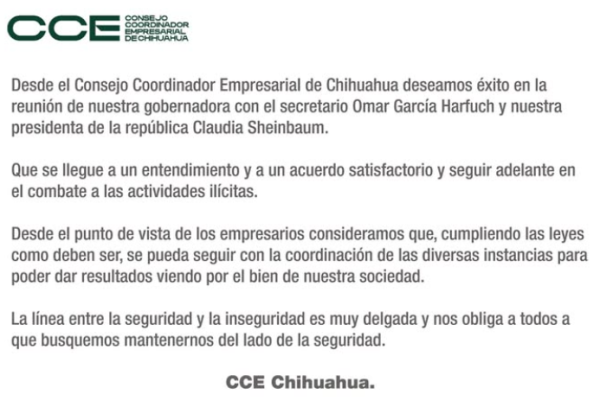 Hay que mantenernos del lado de la seguridad: Desea CCE éxito a Maru en su reunión con Sheinbaum