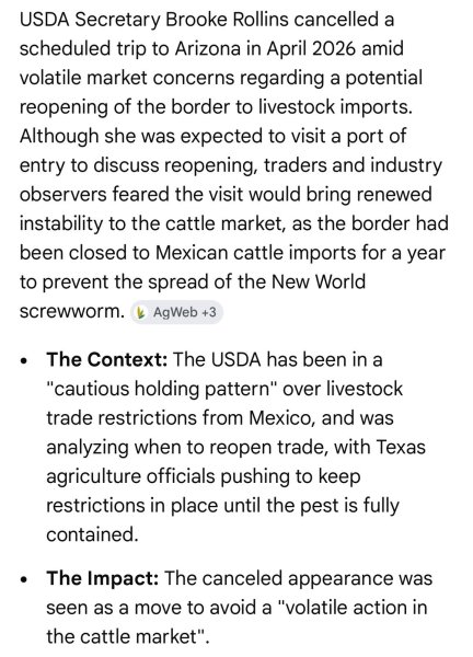 Se prolonga cierre ganadero entre México y EE.UU. tras cancelación de visita de secretaria Rollins