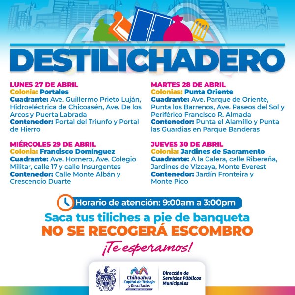 Llevará Municipio Destilichadero a cuatro colonias del 27 al 30 de abril