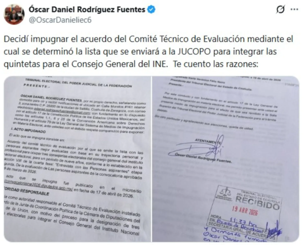 Impugna coahuilense elección de consejeros en el INE