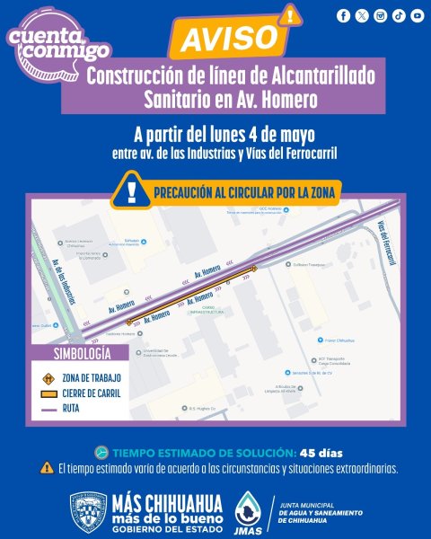 Instalará JMAS Chihuahua línea de alcantarillado en avenida Homero