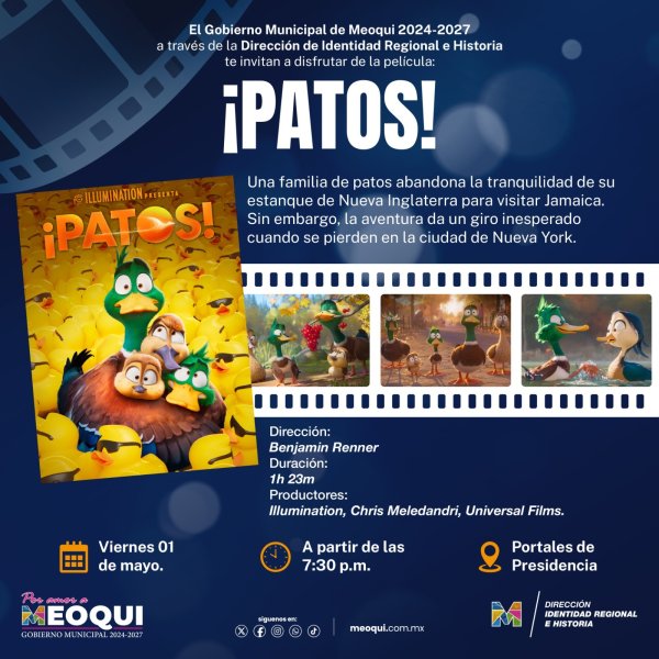 Celebrarán el Día del Niño con la película “Patos” en el Cine Club Histórico de Meoqui