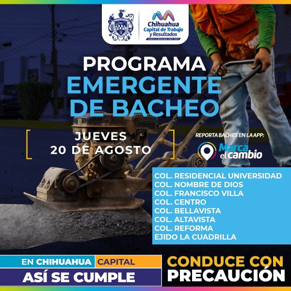 Ocho zonas tendrán bacheo este jueves 20 de agosto: Municipio
