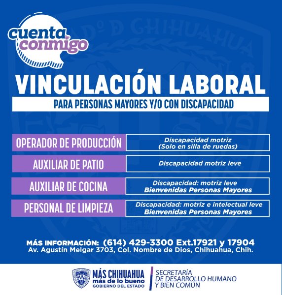 Anuncia SDHyBC nuevas vacantes laborales para personas con discapacidad y adultos mayores