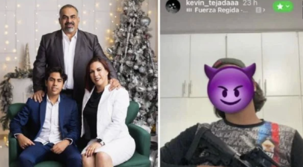 Hijo de funcionarios morenistas de Oaxaca presume autos de lujo y arma de uso exclusivo del Ejército