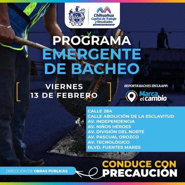 Atenderá Municipio ocho zonas con bacheo este viernes 13 de febrero