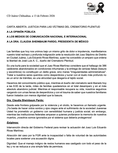 Familias exigen justicia tras liberación de propietario de crematorio en Ciudad Juárez