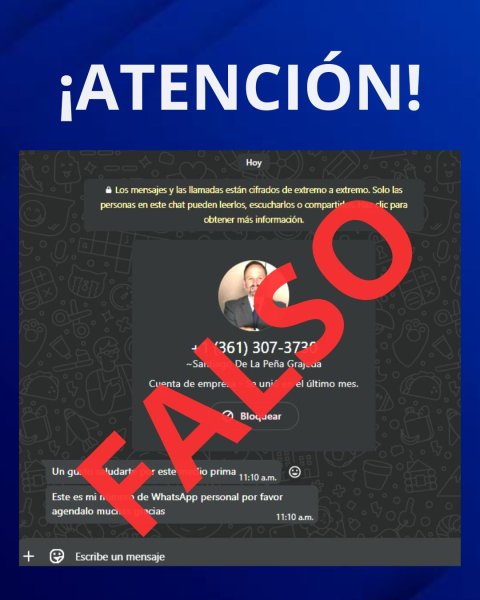 Alertan por cuenta falsa de WhatsApp a nombre de Santiago De la Peña; piden no caer en engaños
