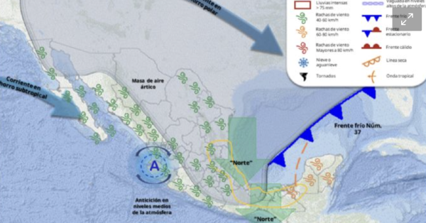 Frente frío 37 azotará con nuevas lluvias fuertes de viernes a lunes en estas entidades