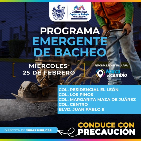 Atenderá Municipio con bacheo cinco zonas este miércoles 25 de febrero