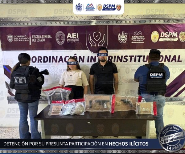 En cateo  de domicilio en Quinta Sebastián, DSPM-AEI detienen pareja, aseguran armas y supuesta droga