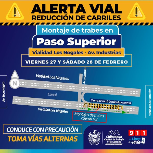 ¡Precaución! Reducirán carriles en vialidad Los Nogales por montaje de trabes del Paso Superior