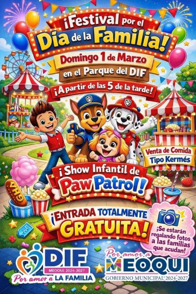 Celebrarán a las familias meoquenses este domingo con show y entrada gratuita al Parque del DIF