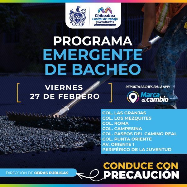 Atenderá Municipio ocho zonas con bacheo este viernes 27 de febrero