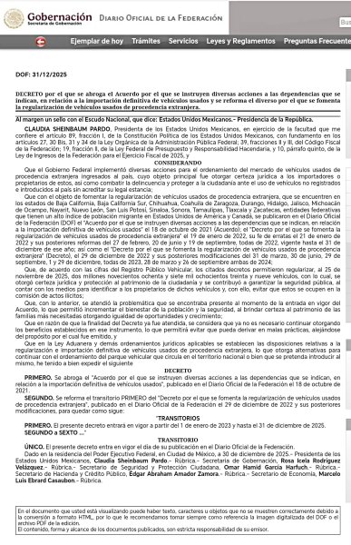 Gobierno federal da por terminado el decreto de regularización de autos “chocolate”