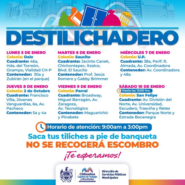 Estará Programa Destilichadero en seis colonias del 5 al 10 de enero