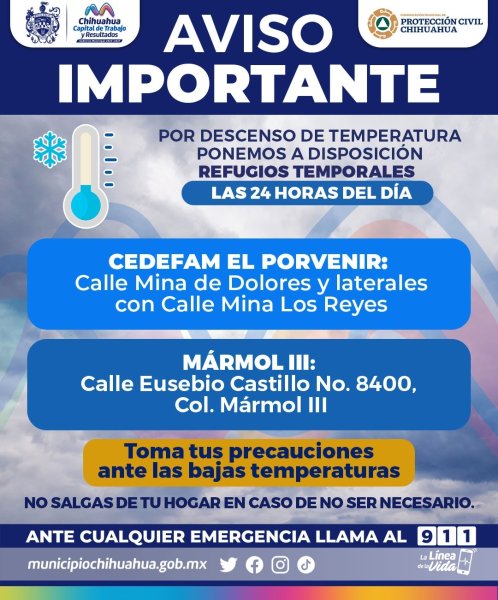 ¡AVISO! Abrirán refugios temporales las 24 horas este fin de semana por bajas temperaturas