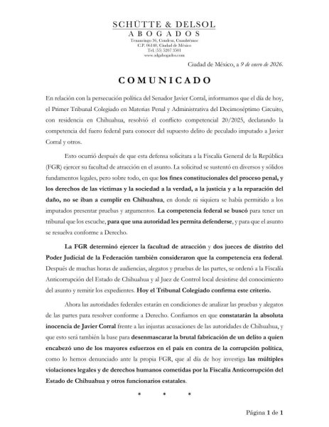 Javier Corral obtiene fallo a favor; FGR atraerá el caso