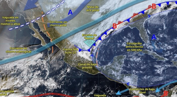 Frente frío 27 mantiene lluvias intensas y evento de Norte este domingo 11 de enero
