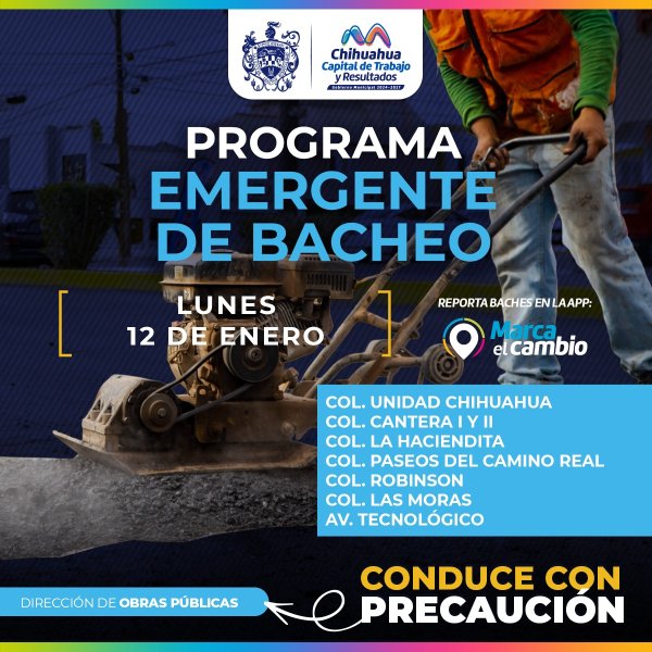 Ocho zonas tendrán bacheo este lunes 12 de enero: Municipio