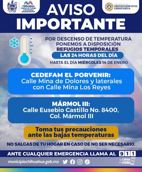 Amplía Municipio la apertura 24 horas de refugios temporales por bajas temperaturas en la ciudad