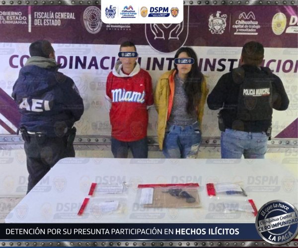 Detienen a pareja con arma de fuego y posibles porciones de droga en San Jorge